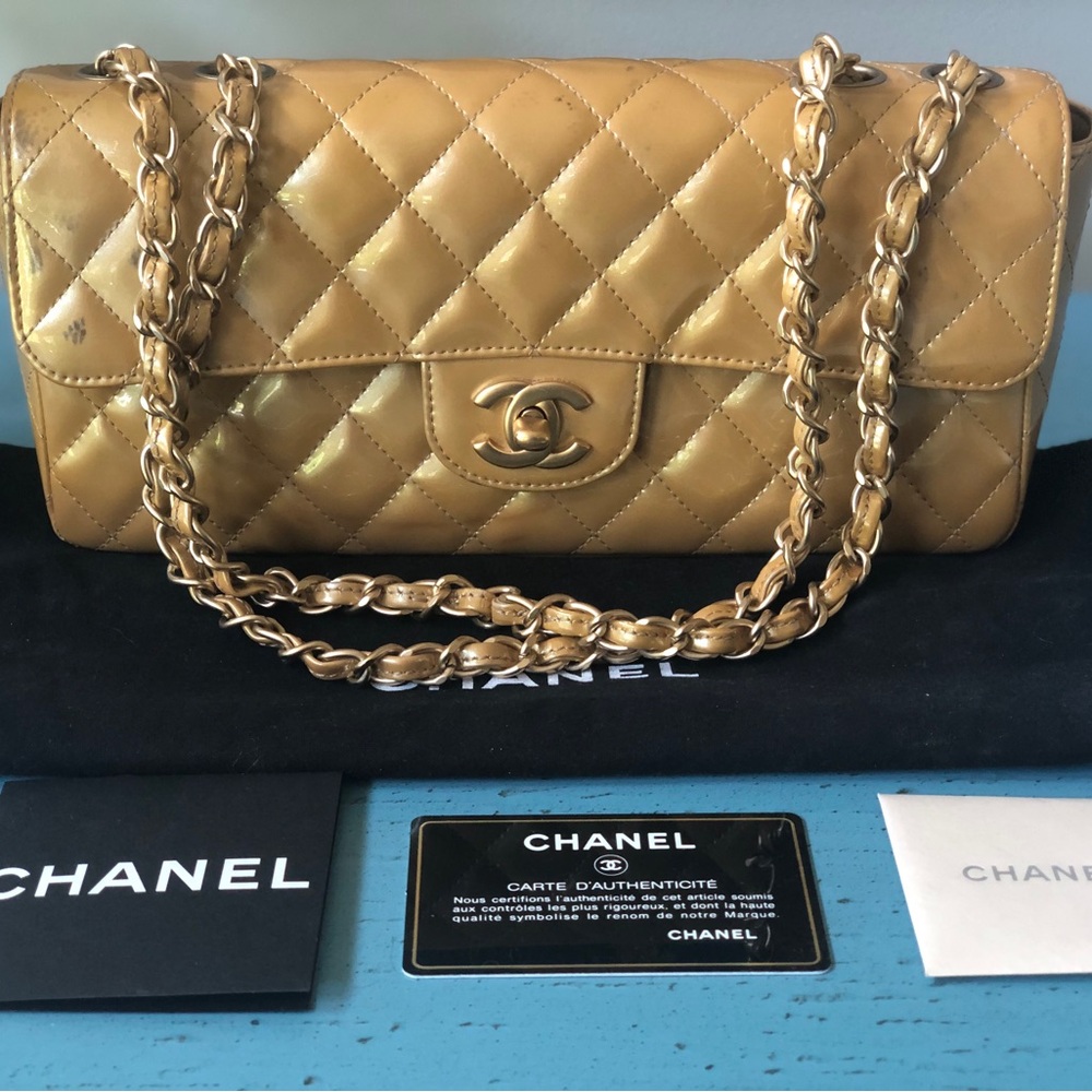 Chanel Classic Sigle Flap Quilted Gold Leather Shoulder Bag